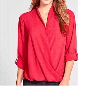 Anthropologie Red Wrap Blouse with Mandarin Collar